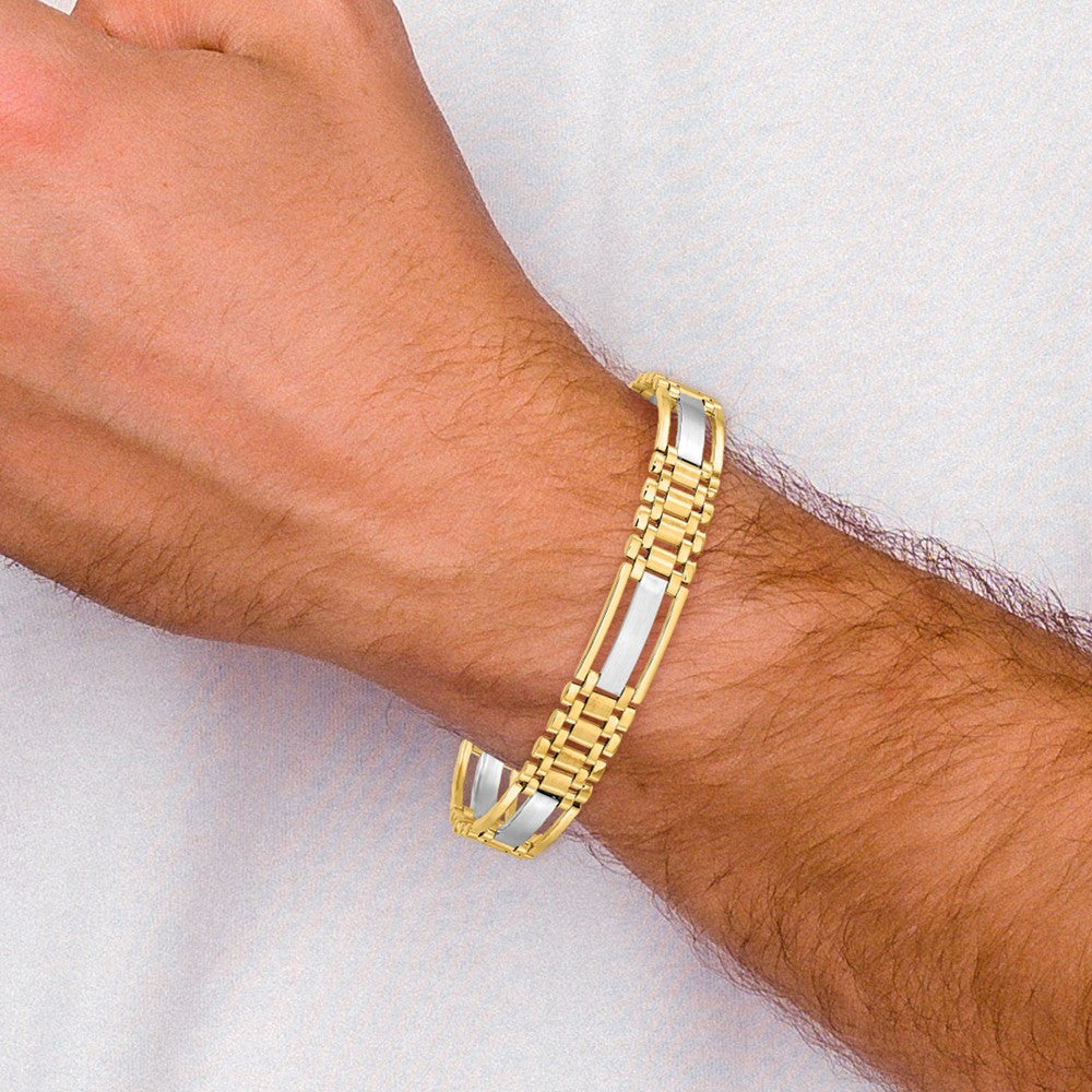 8.75 Inch 14K Mens Two-Tone Polished And Satin 8.75In Link Bracelet