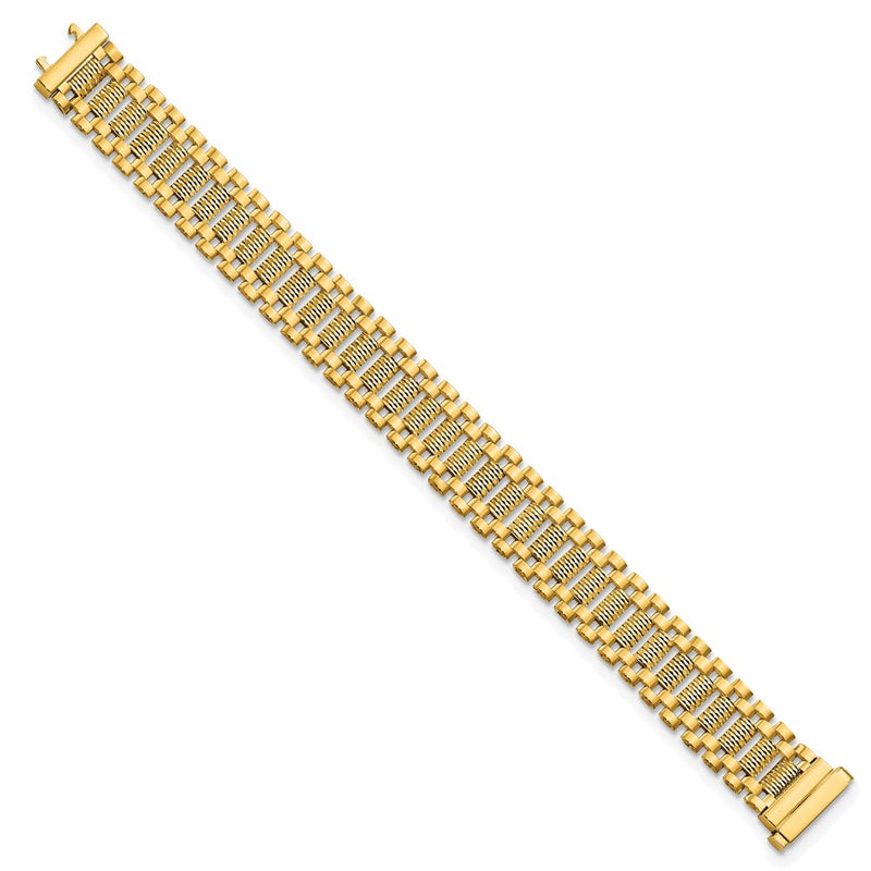14K Yellow Gold Polished & D/C Fancy Link Chain Bracelet