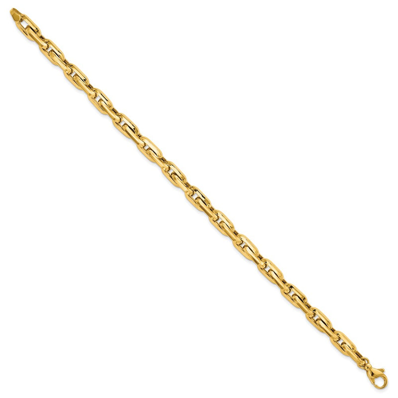 14K Yellow Gold Polished Fancy Long Cable Link Mens Chain Bracelet
