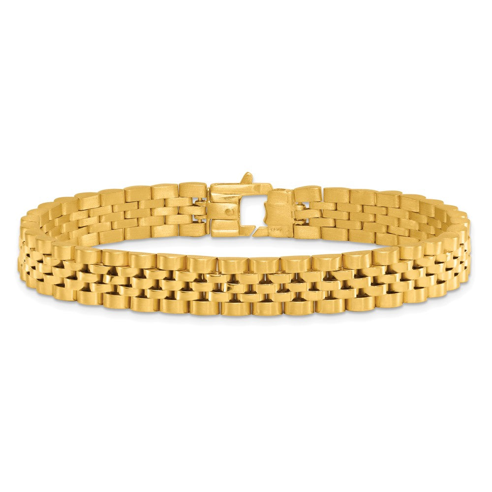 14k Yellow Gold Brushed and Polished Fancy Link 10mm Men's Chain Bracelet