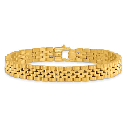 14k Yellow Gold Brushed and Polished Fancy Link 10mm Men's Chain Bracelet