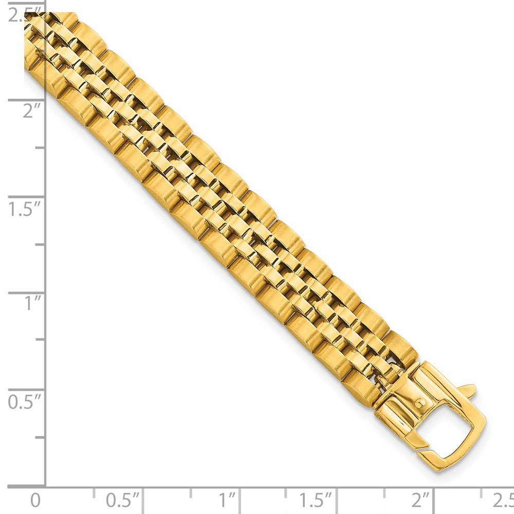 14k Yellow Gold Brushed and Polished Fancy Link 10mm Men's Chain Bracelet