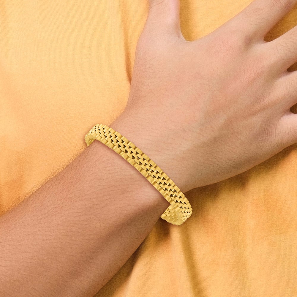 14k Yellow Gold Brushed and Polished Fancy Link 10mm Men's Chain Bracelet