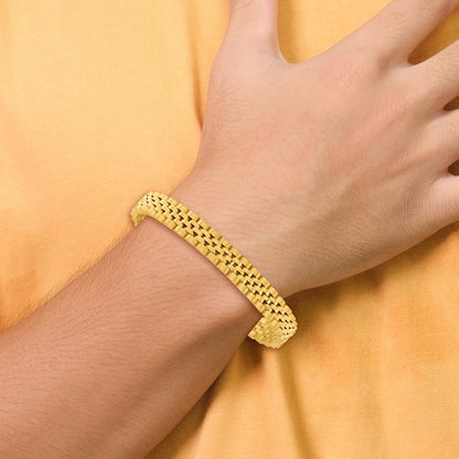 14k Yellow Gold Brushed and Polished Fancy Link 10mm Men's Chain Bracelet