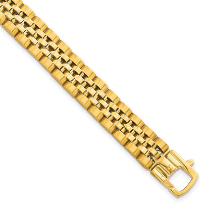 14k Yellow Gold Brushed and Polished Fancy Link 10mm Men's Chain Bracelet
