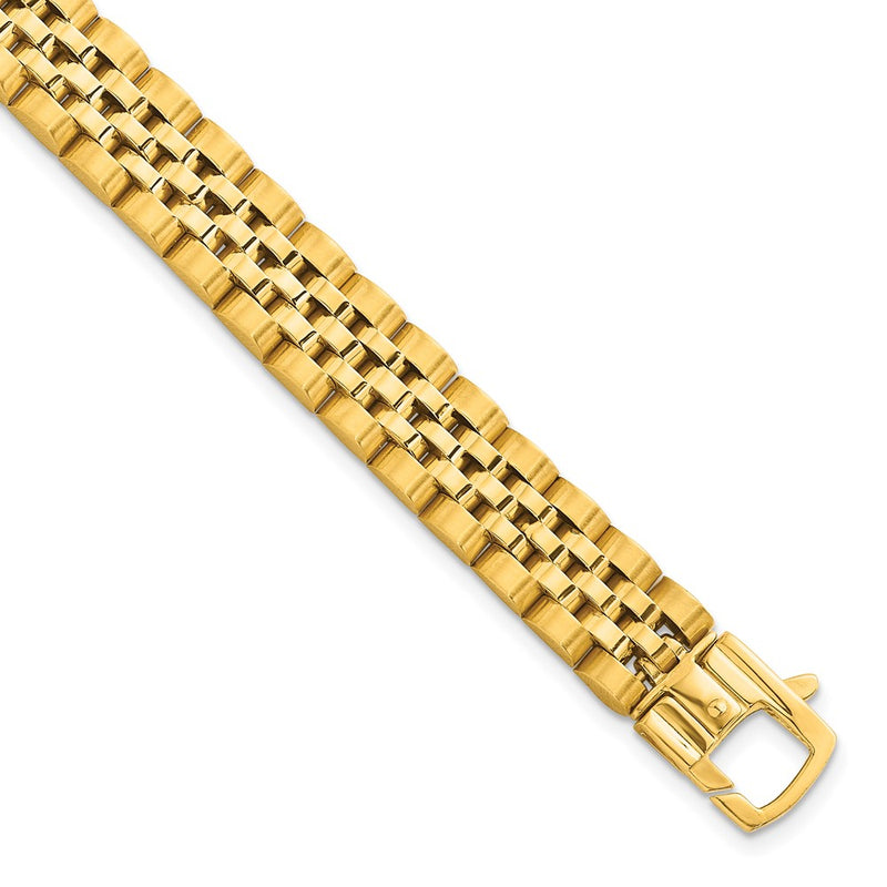 14k Yellow Gold Brushed and Polished Fancy Link 10mm Men's Chain Bracelet