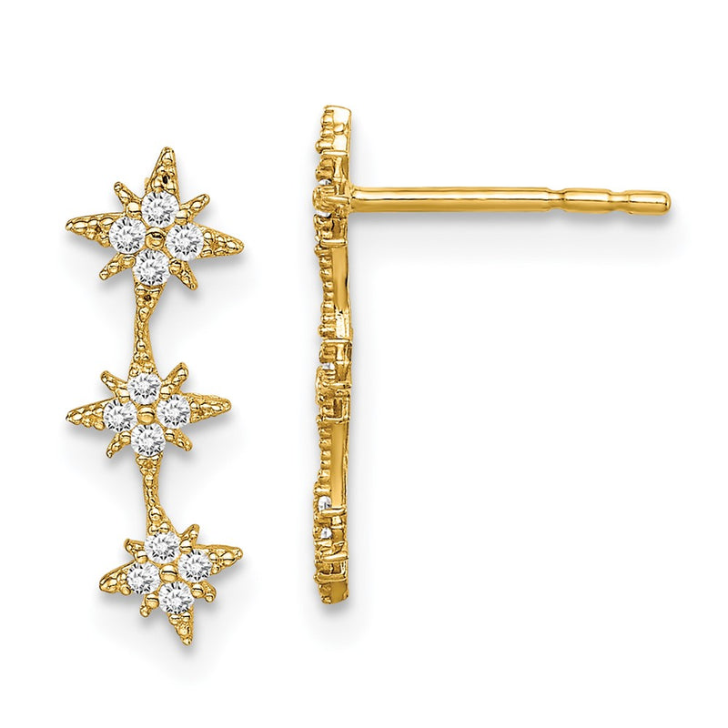 14K Yellow Gold Madi K Cz Star Drop Bar Dangle Post Earrings