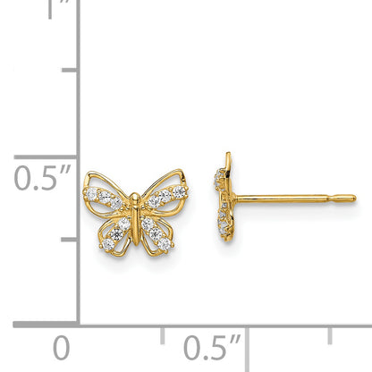 14K Yellow Gold Madi K Butterfly Cz Stud Earrings