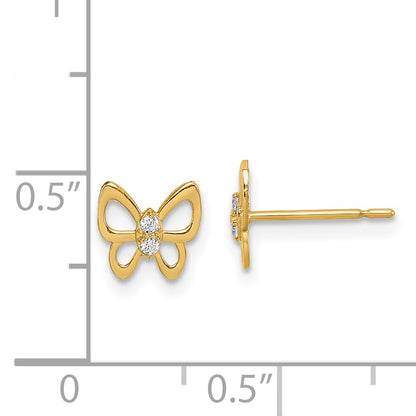 14K Yellow Gold Madi K Butterfly Cz Stud Earrings