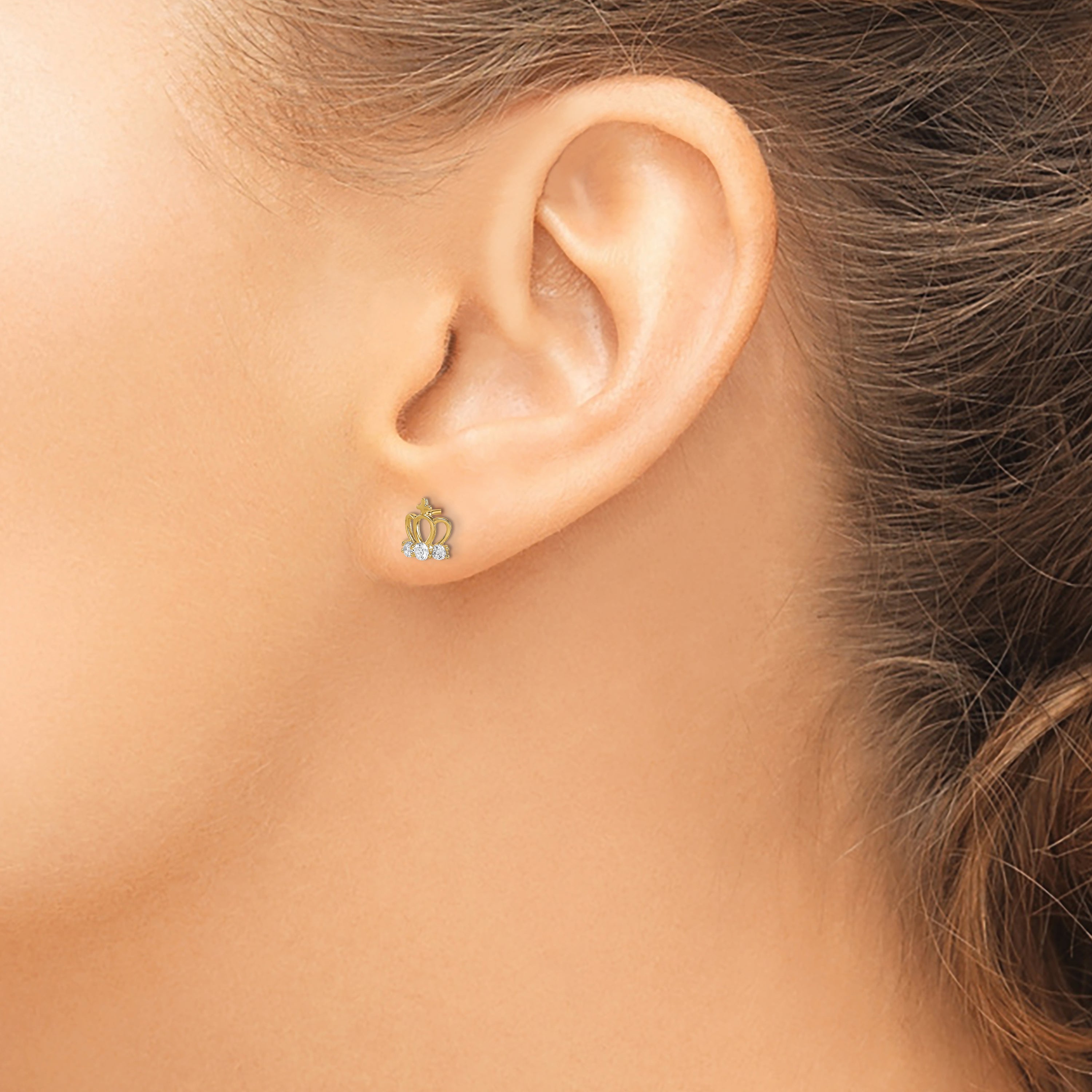 14K Yellow Gold Madi K Cz Crown Post Earrings