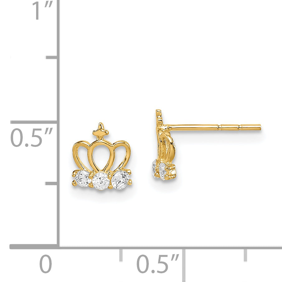 14K Yellow Gold Madi K Cz Crown Post Earrings