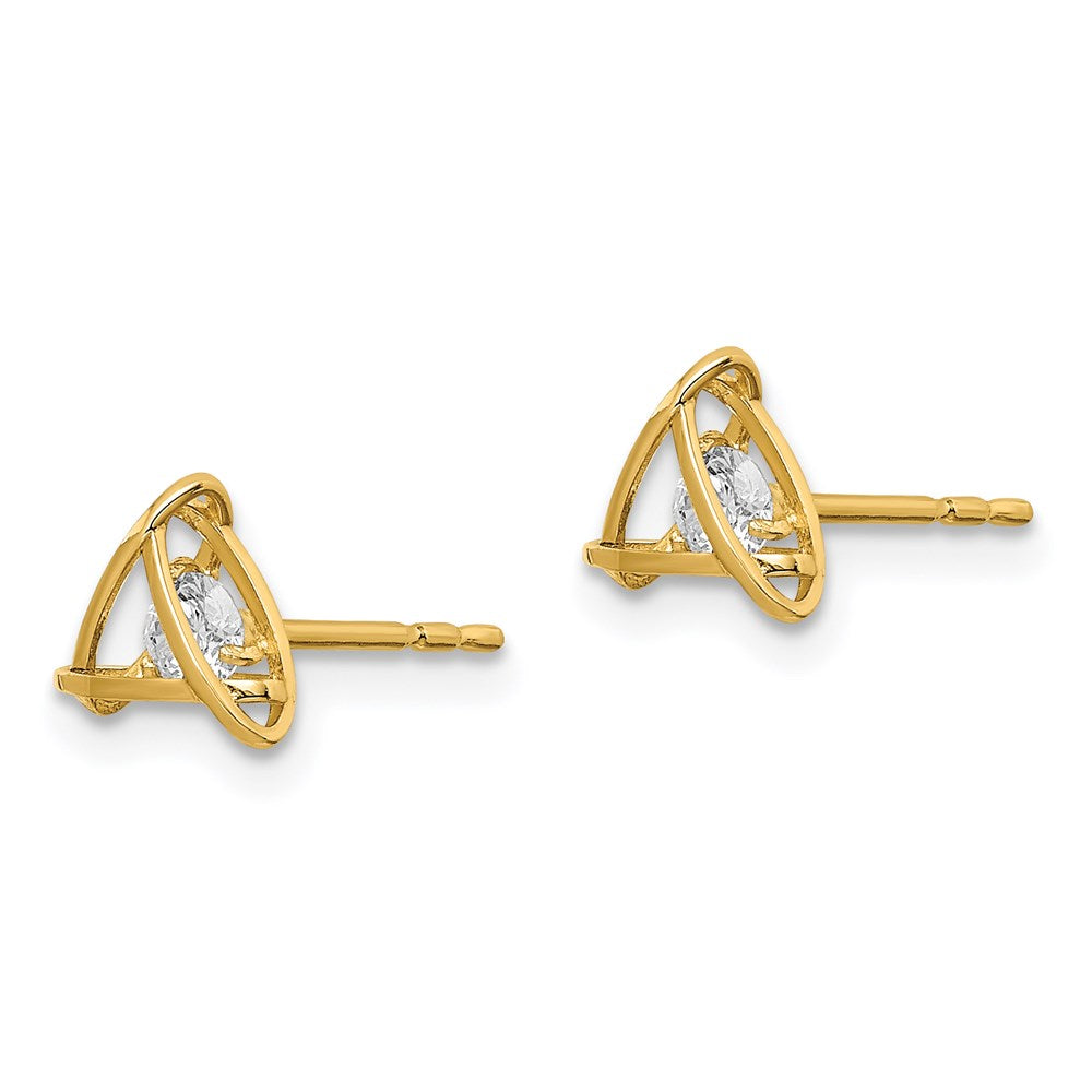 14K Yellow Gold Madi K CZ Weaved Triangle Post Earrings