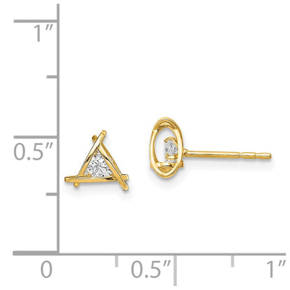 14K Yellow Gold Madi K CZ Weaved Triangle Post Earrings