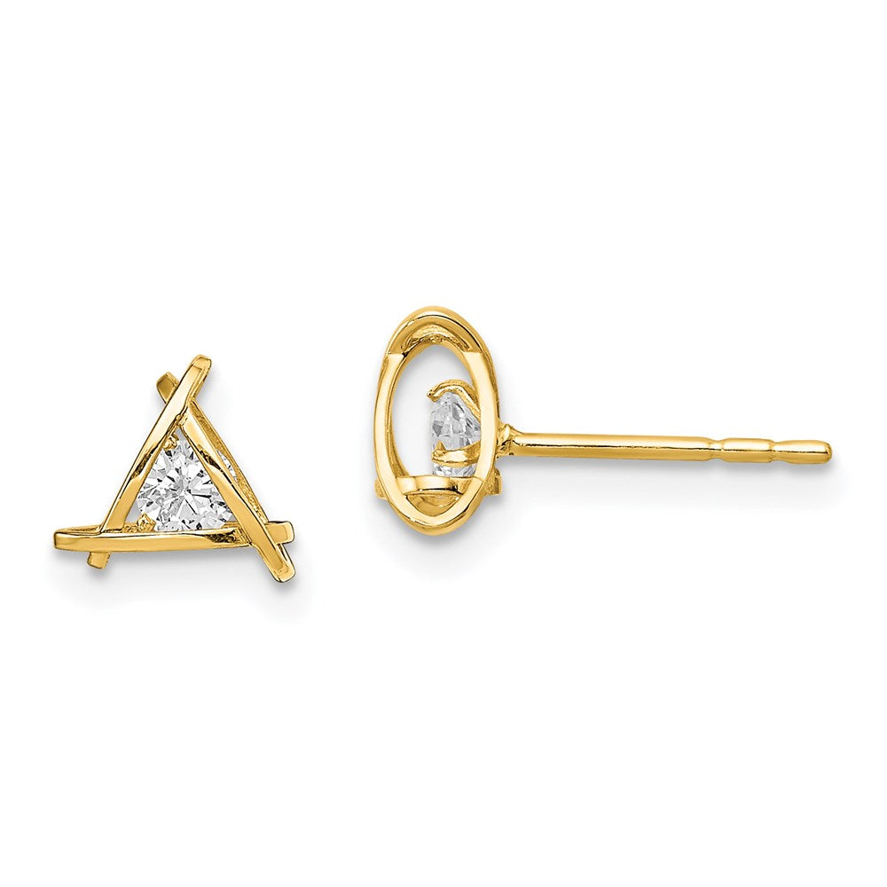 14K Yellow Gold Madi K CZ Weaved Triangle Post Earrings
