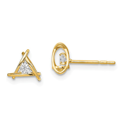 14K Yellow Gold Madi K CZ Weaved Triangle Post Earrings