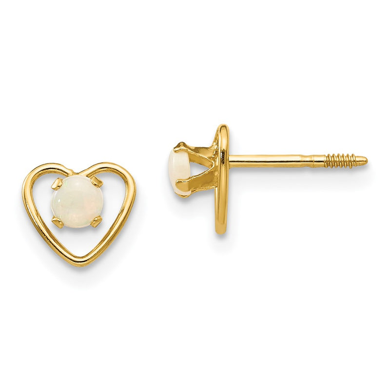 14K Yellow Gold Madi K 3mm Imitation Opal Birthstone Heart Earrings