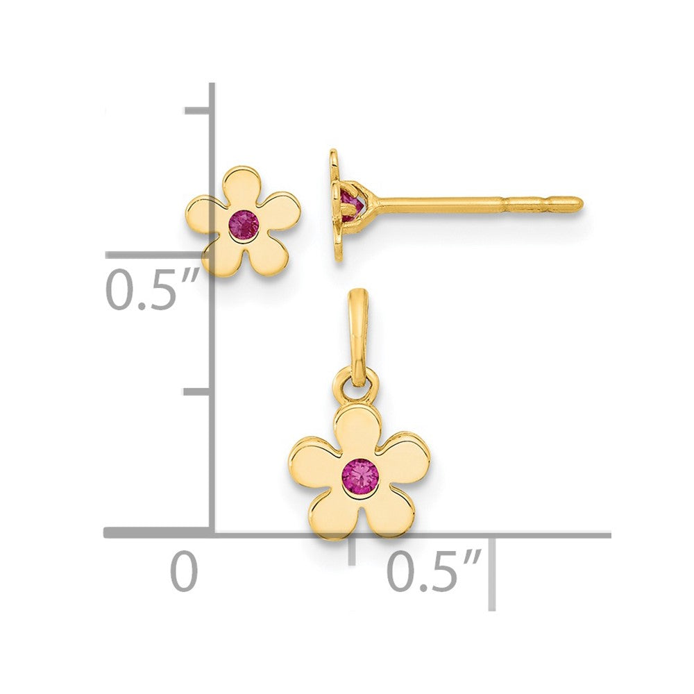 14k Yellow Gold 14K Madi K Polished CZ Flower Post Earrings and Flower Pendant Set