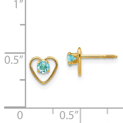 14K Yellow Gold Madi K 3mm Genuine Blue Topaz Birthstone Heart Earrings