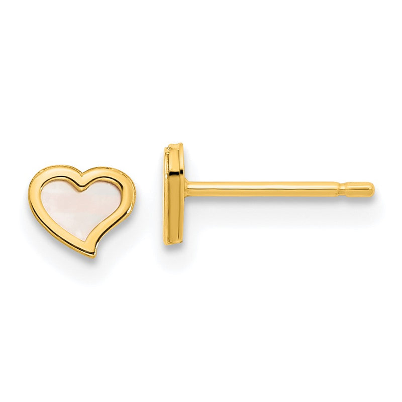 14K Yellow Gold Madi K Polished Heart Mother Of Pearl Post Earrings