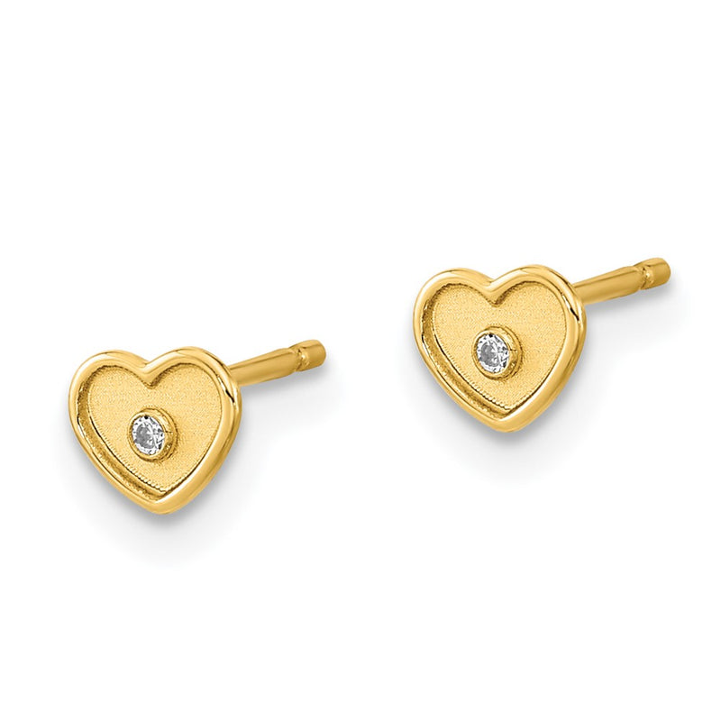 14K Yellow Gold Madi K Polished & Brushed Cz Heart Post Earrings