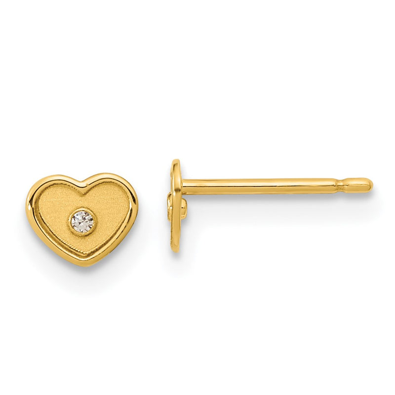 14K Yellow Gold Madi K Polished & Brushed Cz Heart Post Earrings
