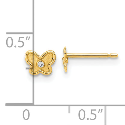 14K Yellow Gold Madi K Polished And Satin Cz Butterfly Post Earrings