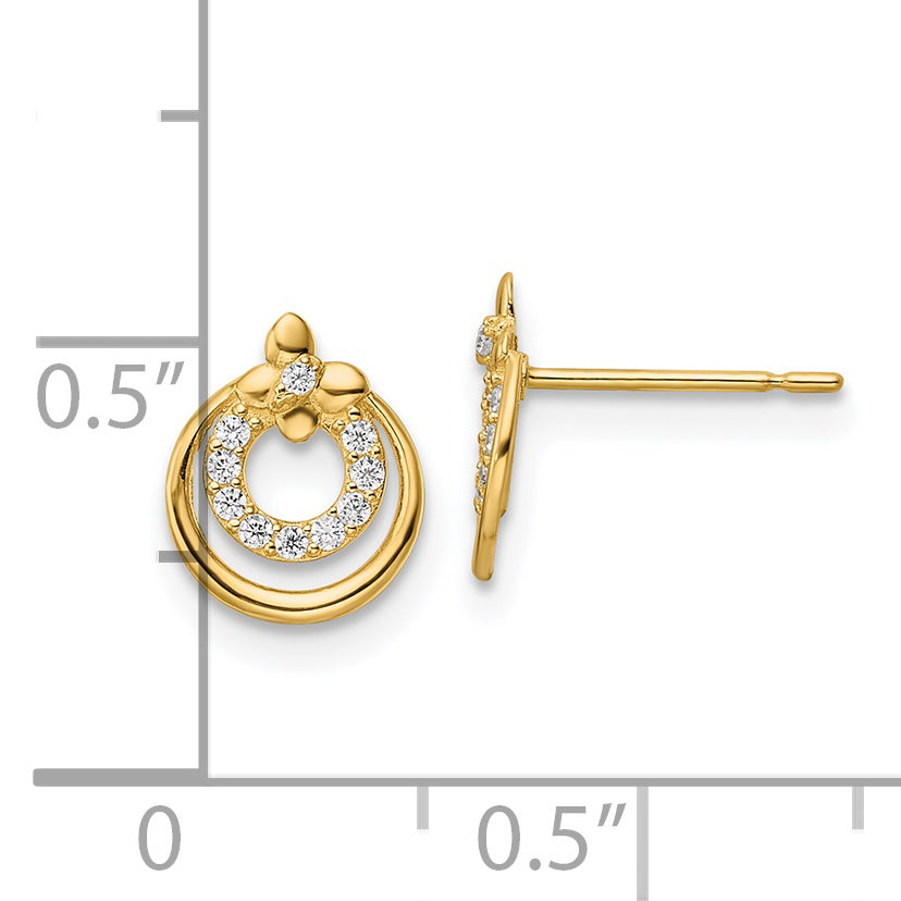14K Yellow Gold Madi K Cz Butterfly Circle Post Earrings