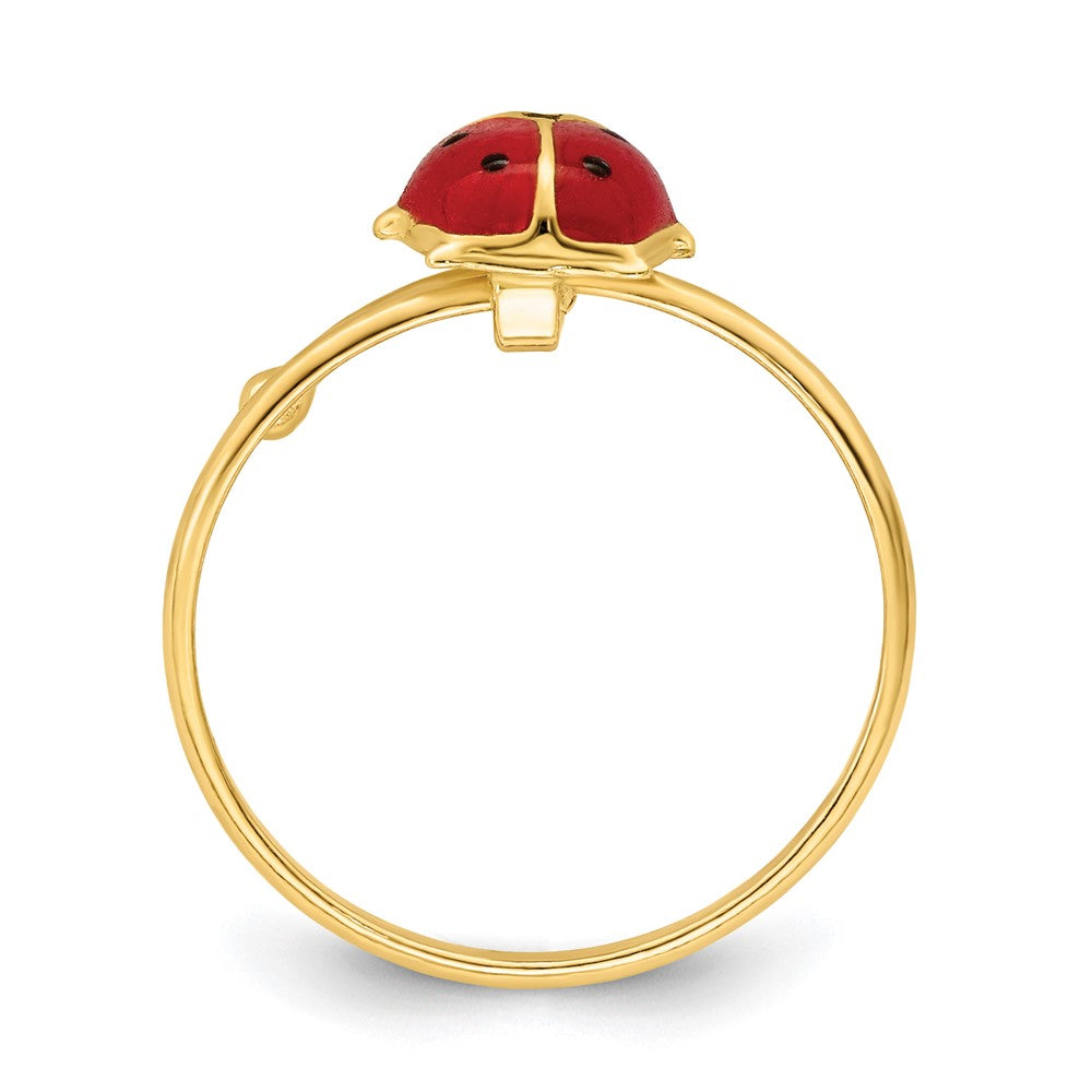 14K Yellow Gold Polished Enameled Madi K Ladybug Adjustable Ring