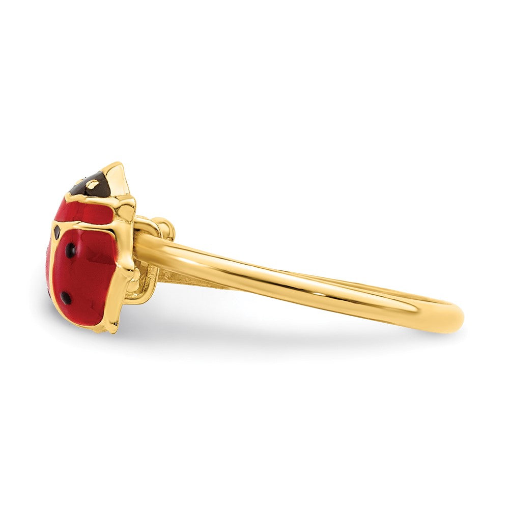 14K Yellow Gold Polished Enameled Madi K Ladybug Adjustable Ring