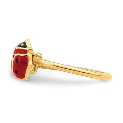 14K Yellow Gold Polished Enameled Madi K Ladybug Adjustable Ring