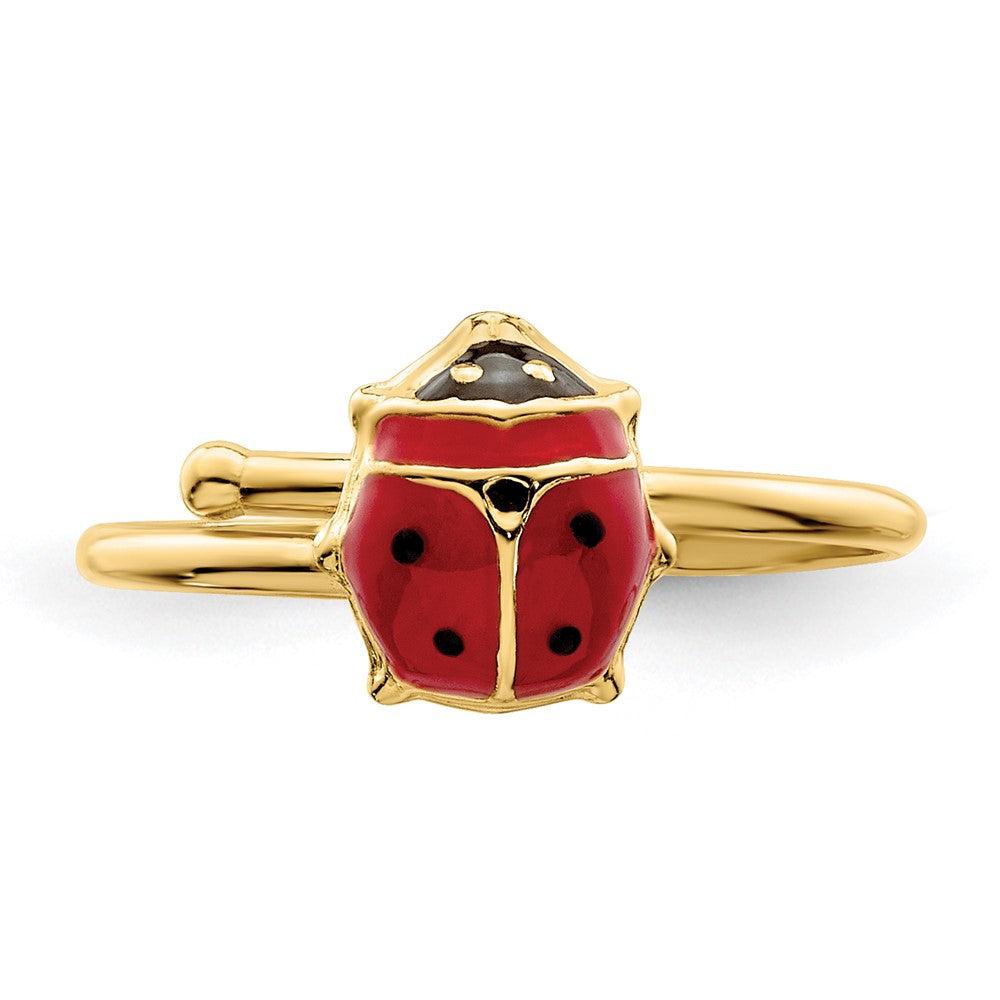 14K Yellow Gold Polished Enameled Madi K Ladybug Adjustable Ring