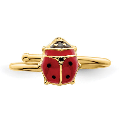 14K Yellow Gold Polished Enameled Madi K Ladybug Adjustable Ring