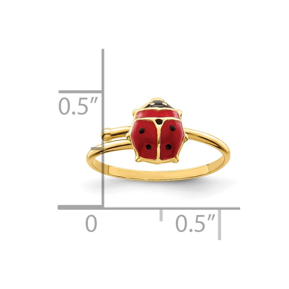 14K Yellow Gold Polished Enameled Madi K Ladybug Adjustable Ring