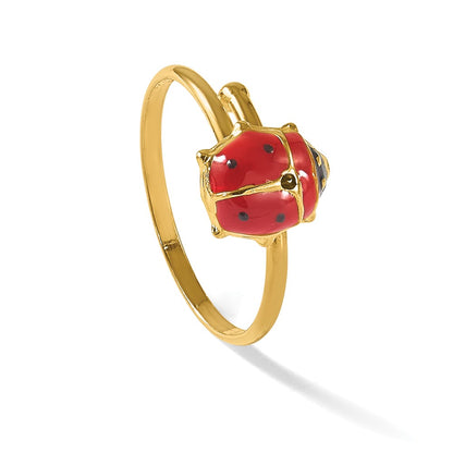 14K Yellow Gold Polished Enameled Madi K Ladybug Adjustable Ring