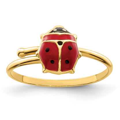 14K Yellow Gold Polished Enameled Madi K Ladybug Adjustable Ring