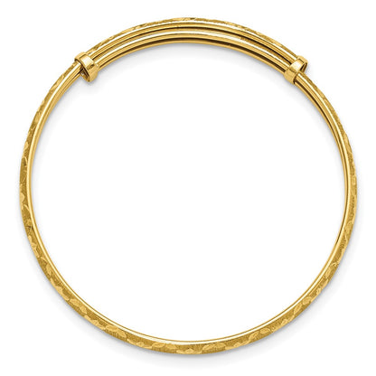 14K Yellow Gold Polished Satin and Diamond-Cut Adjustable Baby Bangle