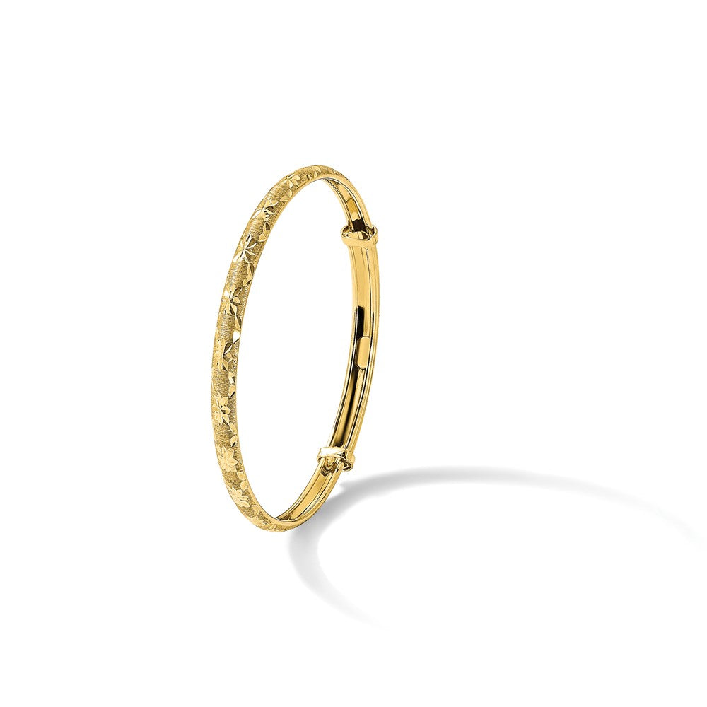 14K Yellow Gold Polished Satin and Diamond-Cut Adjustable Baby Bangle
