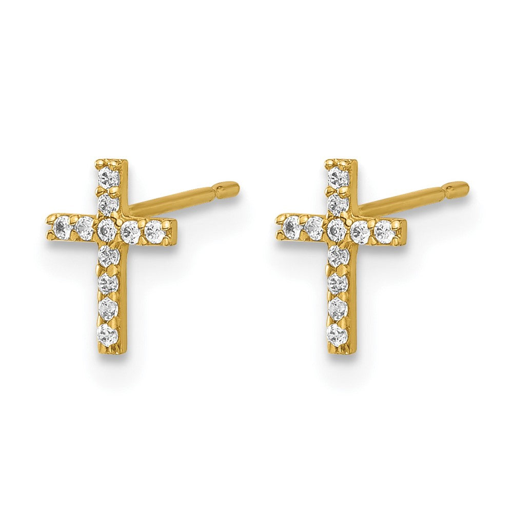 14K Yellow Gold Madi K Polished CZ Cross Post Earrings