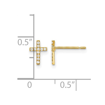 14K Yellow Gold Madi K Polished CZ Cross Post Earrings