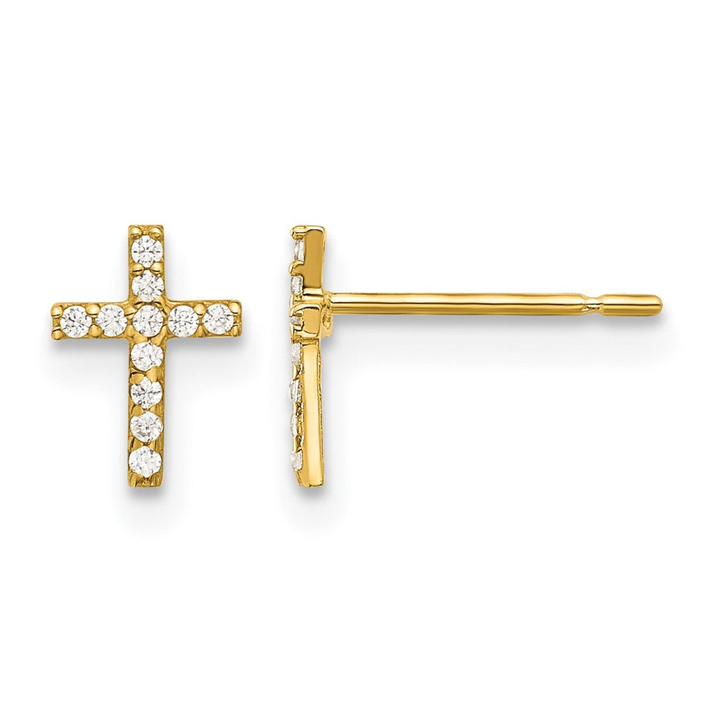 14K Yellow Gold Madi K Polished CZ Cross Post Earrings
