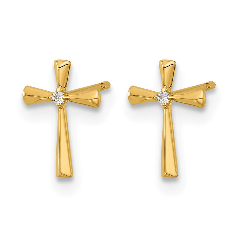 14K Yellow Gold Madi K Polished CZ Cross Post Earrings