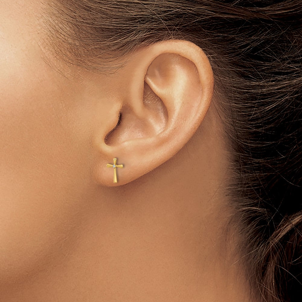 14K Yellow Gold Madi K Polished CZ Cross Post Earrings