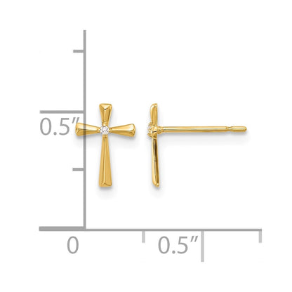 14K Yellow Gold Madi K Polished CZ Cross Post Earrings