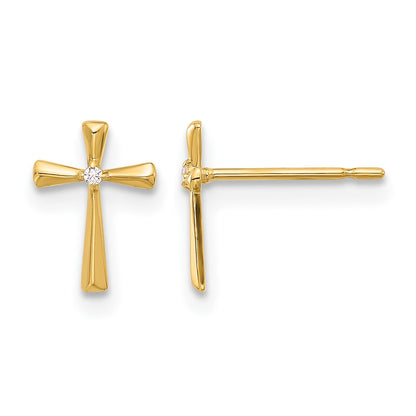 14K Yellow Gold Madi K Polished CZ Cross Post Earrings