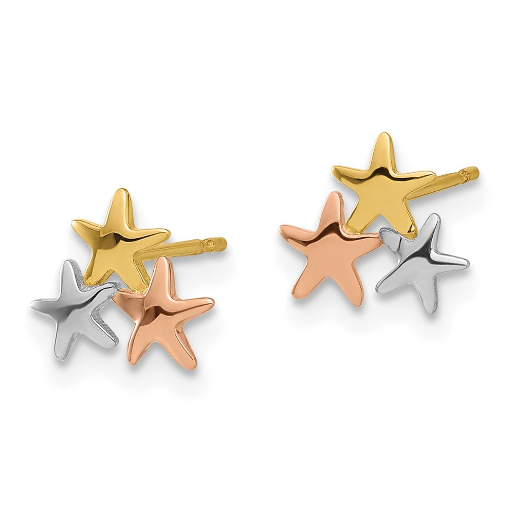 14K Yellow & Rhodium Madi K with Rose and White Rhodium Polished Stars Post Earrings