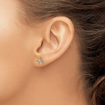 14K Yellow & Rhodium Madi K with Rose and White Rhodium Polished Stars Post Earrings