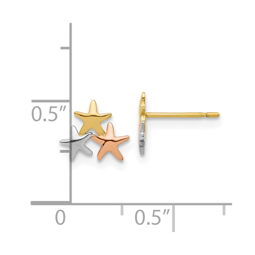 14K Yellow & Rhodium Madi K with Rose and White Rhodium Polished Stars Post Earrings