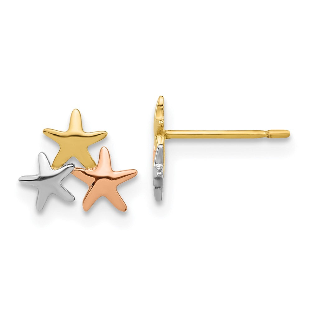 14K Yellow & Rhodium Madi K with Rose and White Rhodium Polished Stars Post Earrings
