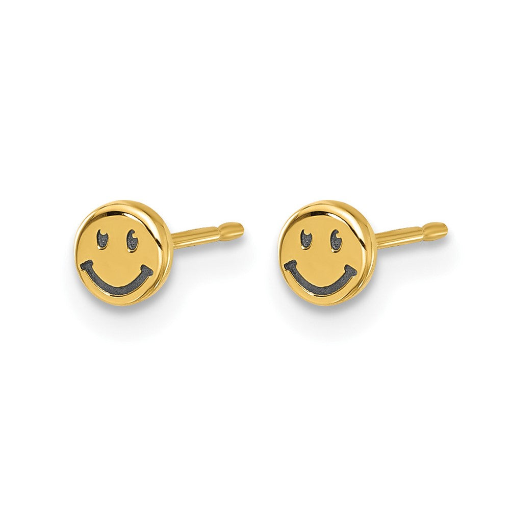 14K Yellow Gold Madi K and Black Rhodium-Plated Polished Smiley Face Post Earrings