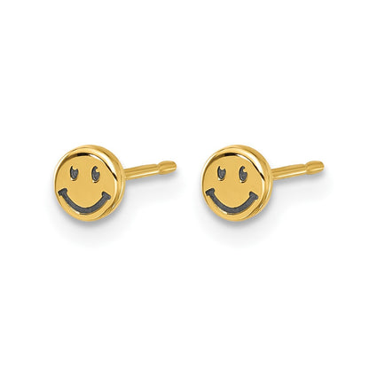 14K Yellow Gold Madi K and Black Rhodium-Plated Polished Smiley Face Post Earrings